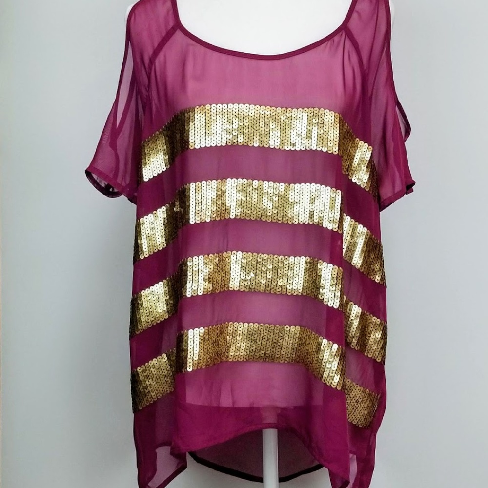 Rock & Republic Sheer Gold Embellished Tunic L